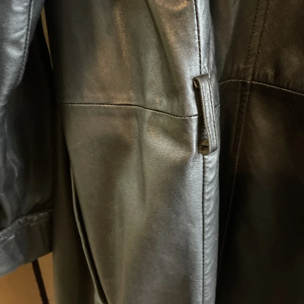 Vintage COACH Leather Women's Trench Coat Sz L Black 1996-1999 Soft Long Buttons